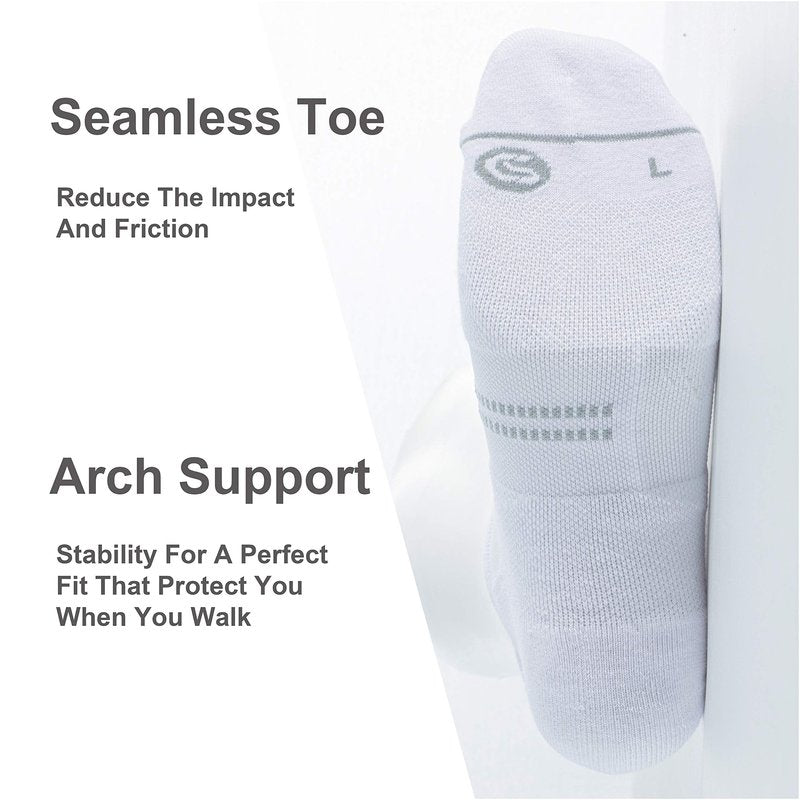 CelerSport 6 Pack Running Ankle Socks for Men and Women with Cushion, Low Cut No Show Athletic Socks, White, Shoe Size: 9-12