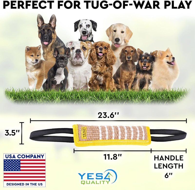 Dog Bite Tug Toy - Durable Jute Pull Toy for Small to Medium Dogs | 2 Pack, 11.8"x3.5" - Ideal for Tug of War & Training
