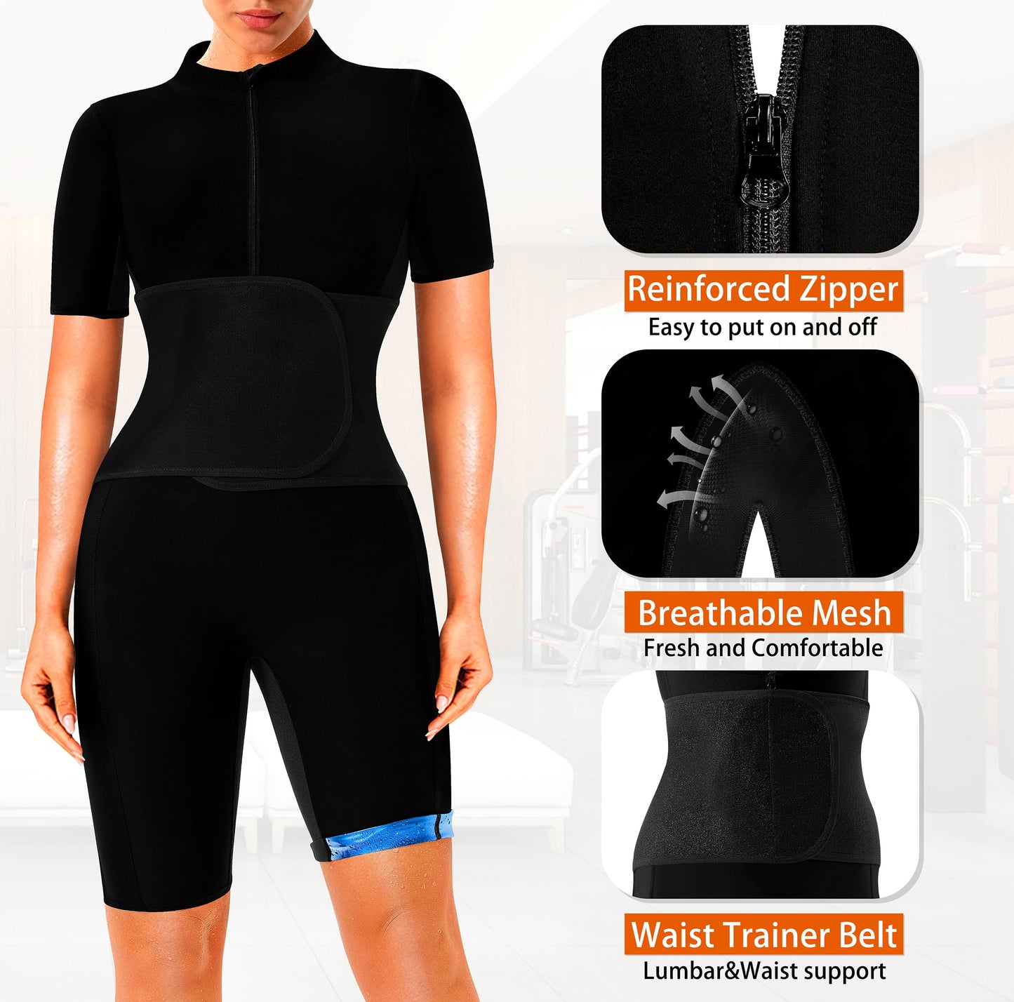 LMCOB Sauna Suit For Women Waist Trainers For Women Belly Fat Full Body Jumpsuit Adjust Waist Breathable Underarm(LYBH70017-01-M)