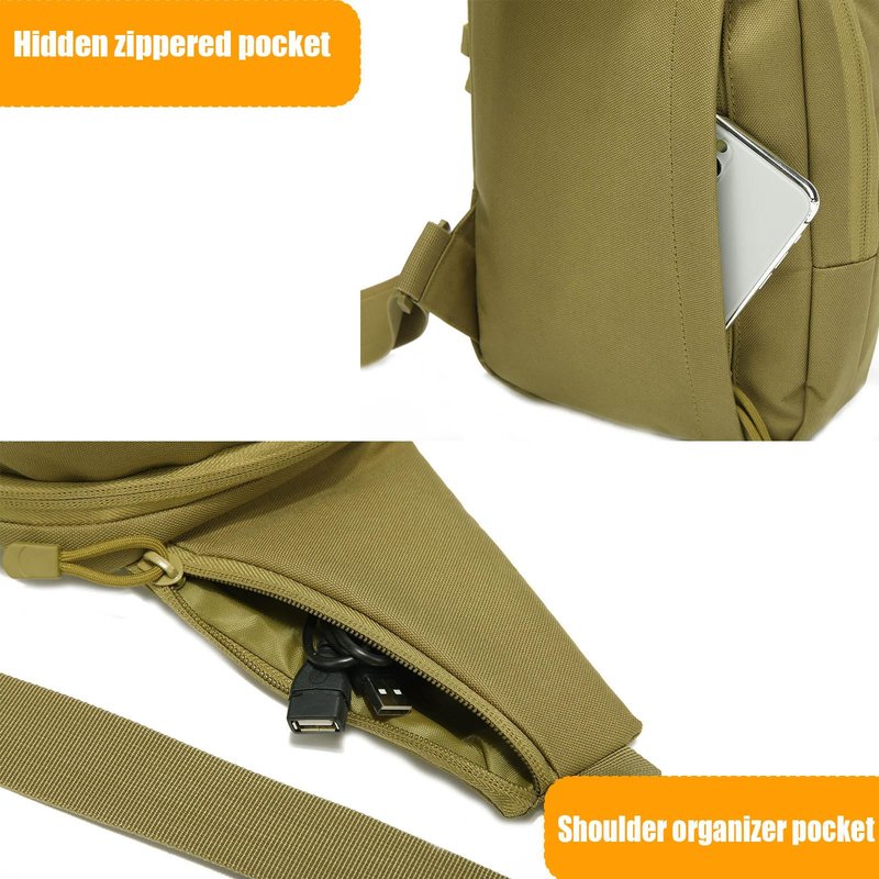 SXJWISHES Tactical Sling Shoulder Bag Concealed Carry bags EDC Crossbody pack Sling Backpack Chest Daypack Crossbody Backpack for Travel Sports Running Hiking (Khaki)