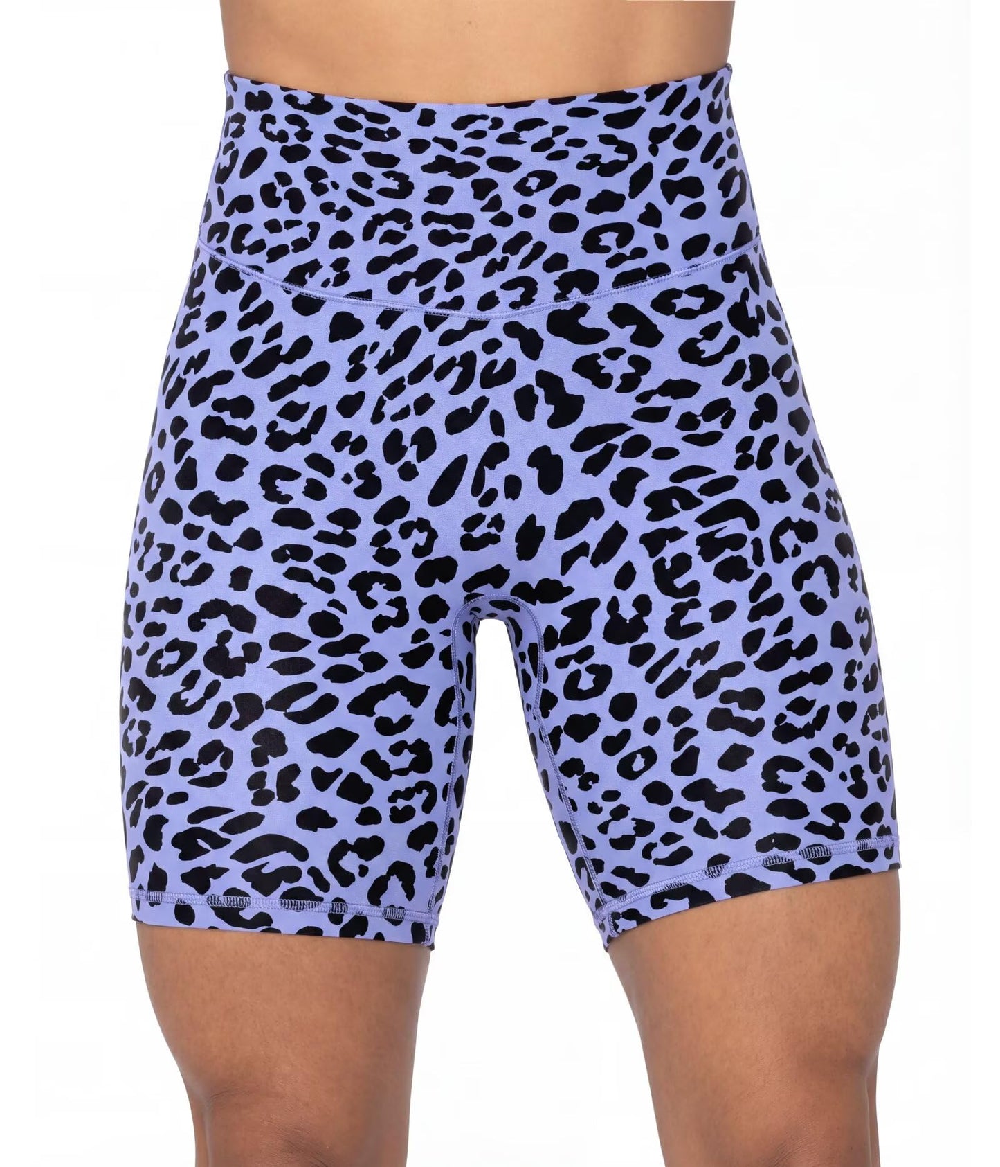 Sunzel 8" Waist Biker Shorts for Women No Front Seam Soft Yoga Workout Gym Bike Shorts Tummy Control Squat Proof Leopard Periwinkle X-Small