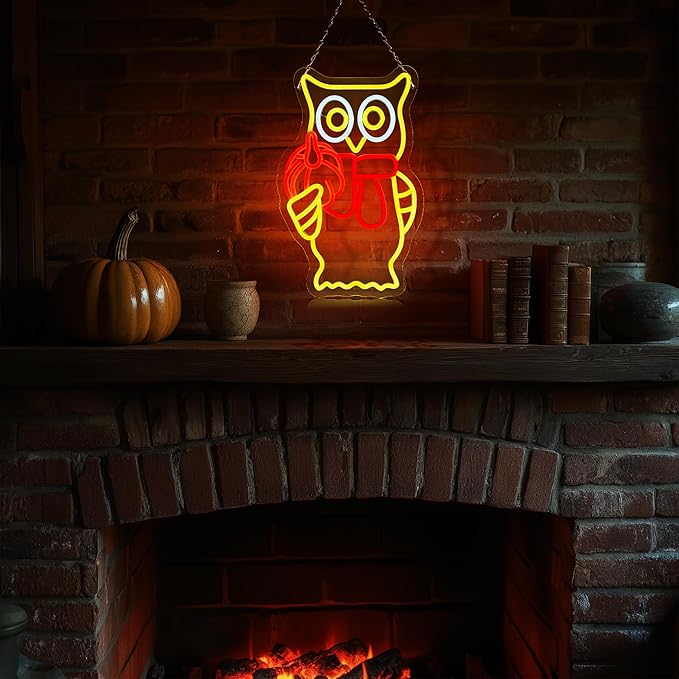 Hanna Roberts Owl Pumpkin Halloween Neon Sign for Window decor and Wall Decor, Brightness adjustable Pumpkin Led Light Up Signs for Children's Room, Bedroom, Bar,15"x8.66"