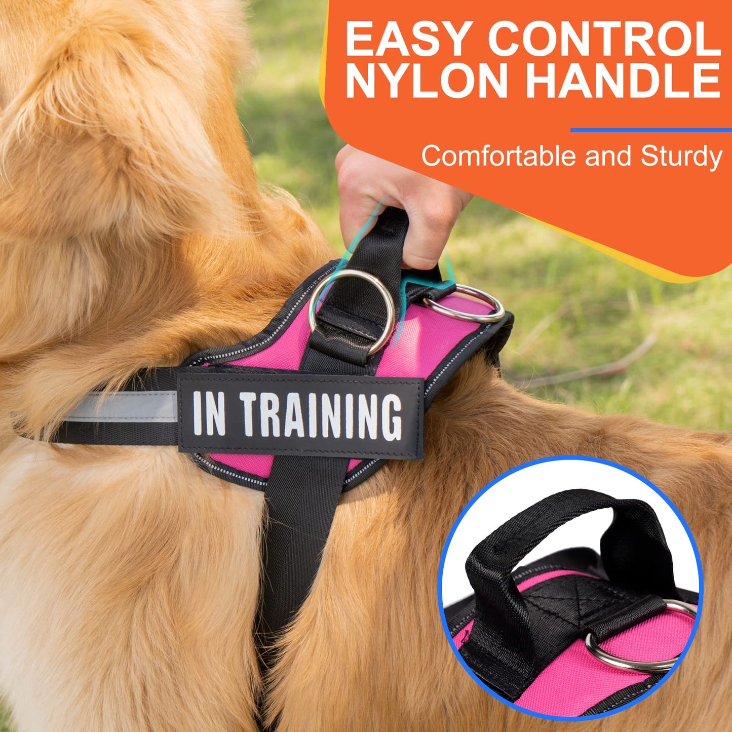 Essential Dog Harness, No Pull Pet Harness with 3 Side Rings for Leash Placement, No Choke, Reflective, Adjustable Pet Vest, Easy On-Off & Improved Control Handle, Training, Walking, Running