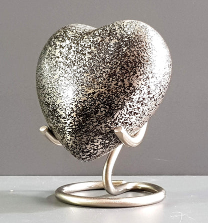 eSplanade Brass Mini Cremation Urn Heart-Shaped Keepsake Memorial Jar Pot Container | Small Urn for Funeral Ashes Burial | Textured Metal Keepsake with Stand | Silver - 2.75" Inches