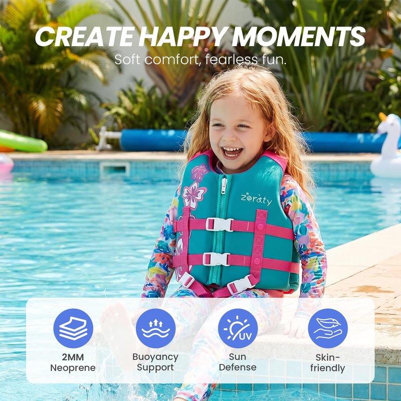 Zeraty Toddler Swim Vest Neoprene Kids Float Jacket Swimming Aid for Children with Adjustable Safety Strap Age 2-9+ Years/36-88Lbs