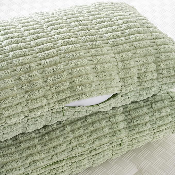 Fancy Homi Sage Green Long Lumbar Decorative Throw Pillow Covers 14x36 Inch for Bed Couch Bedroom, Soft Corduroy Rectangle Solid Cushion Case 35x91 cm, Rustic Farmhouse Boho Room Décor