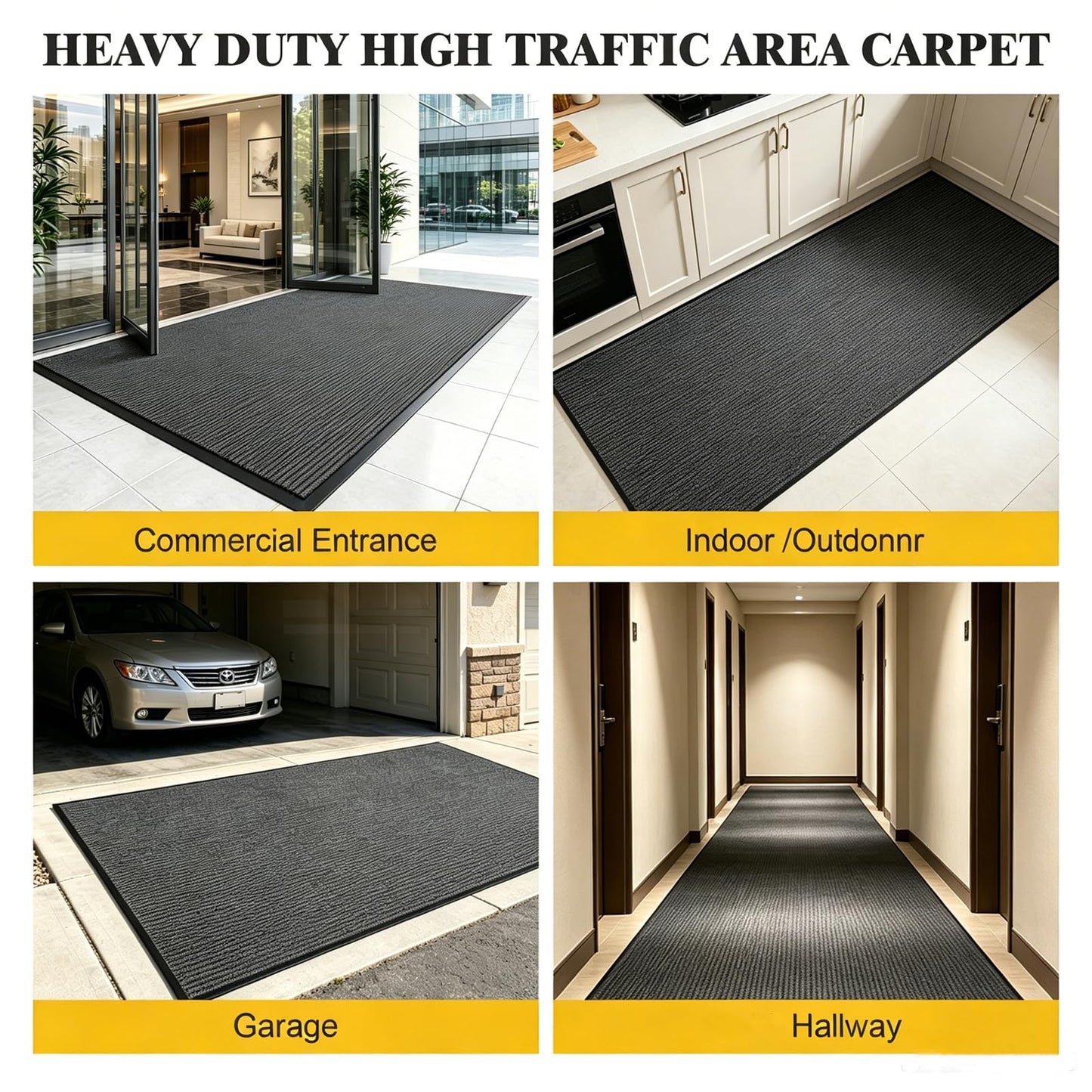 TANYOYO 3' X 10'Ft(40×118inches) Commercial Grade Door Floor Mat Brush Step Entrance Mat Vinyl Backed Utility Doormat Heavy Duty Floor Rugs Commercial Outdoor Carpet Indoor Entrance Mat，Grey