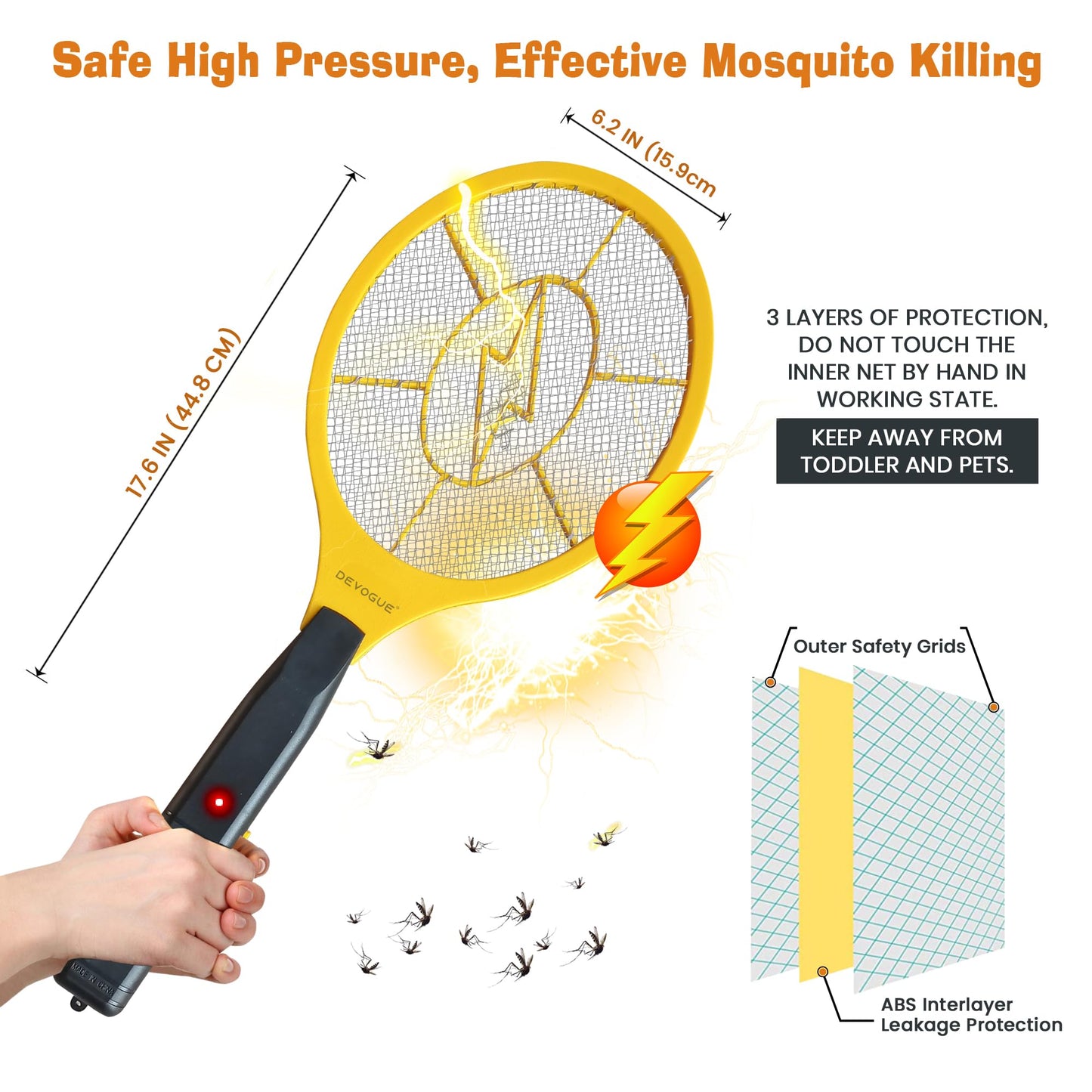 DEVOGUE® Electric Fly Swatter Bug Zapper Battery Operated Flies Killer Indoor & Outdoor Pest Control Mosquito Zapper and Insect Catcher Racket