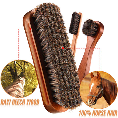 4 Pcs Horsehair Shine Shoes Brush Kit Polish Dauber Applicators Cleaning Leather Shoes Boots Care Brushes Suede Cleaner Brush with Microfiber Shoe Cloth(4 Pcs Style A)