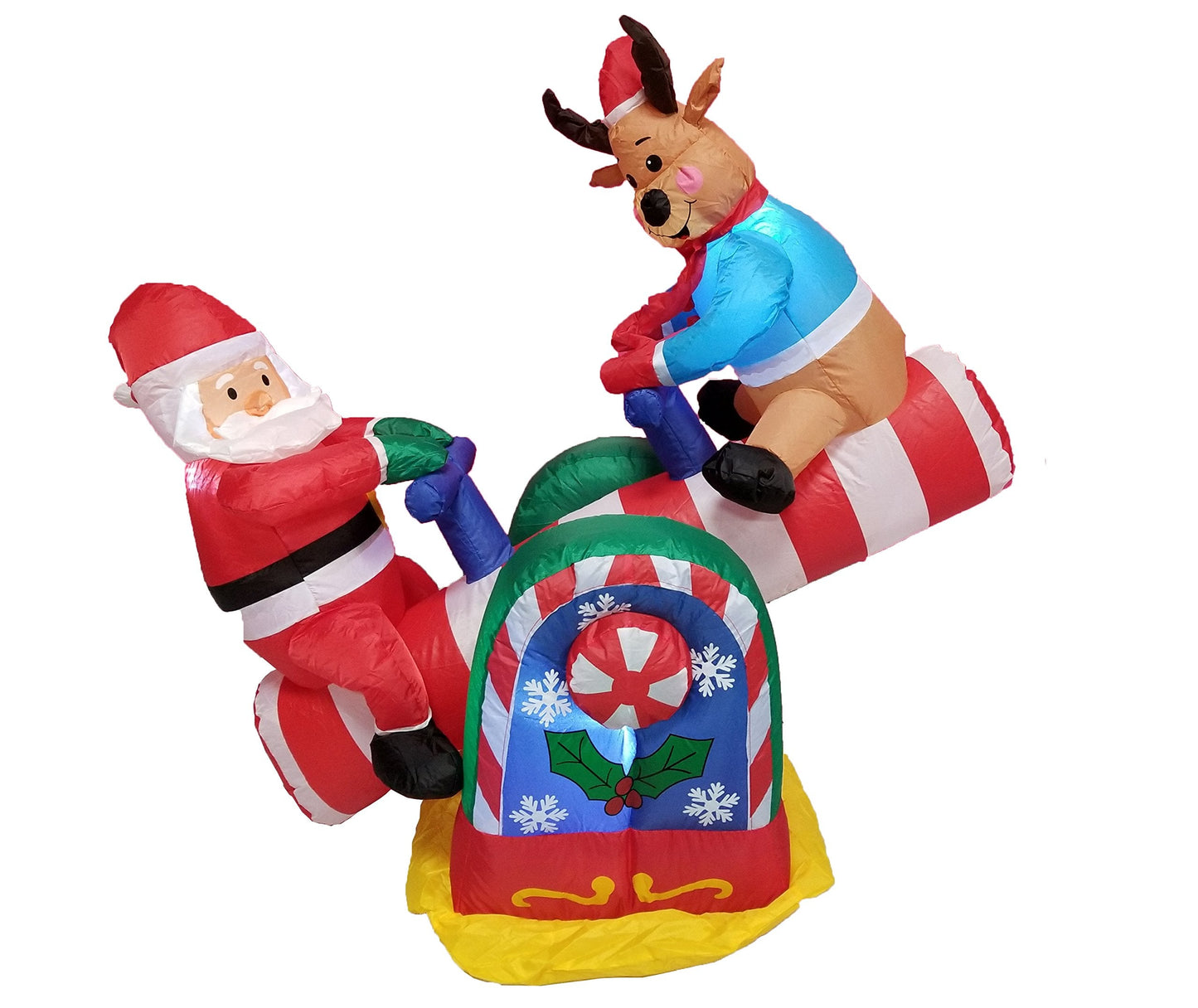 4 Foot Animated Christmas Inflatable Santa Claus and Reindeer on Teeter Totter Outdoor Yard Decoration