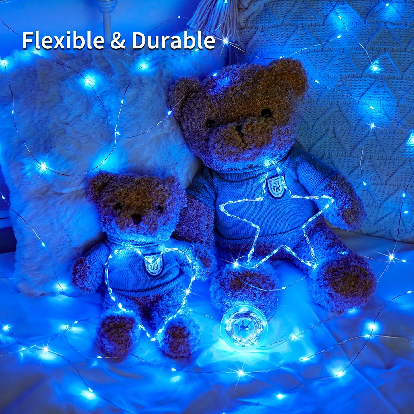 JMEXSUSS 2 Pack Blue Fairy Lights Battery Operated, Total 200 LED 66ft Blue String Lights Waterproof with Remote Timer, Blue Christmas Lights Indoor Decor for Bedroom Wedding Party Decor