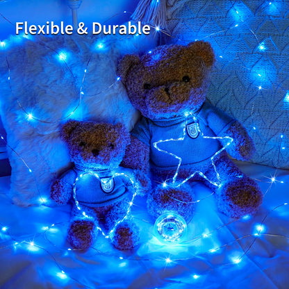 JMEXSUSS 2 Pack Blue Fairy Lights Battery Operated, Total 200 LED 66ft Blue String Lights Waterproof with Remote Timer, Blue Christmas Lights Indoor Decor for Bedroom Wedding Party Decor