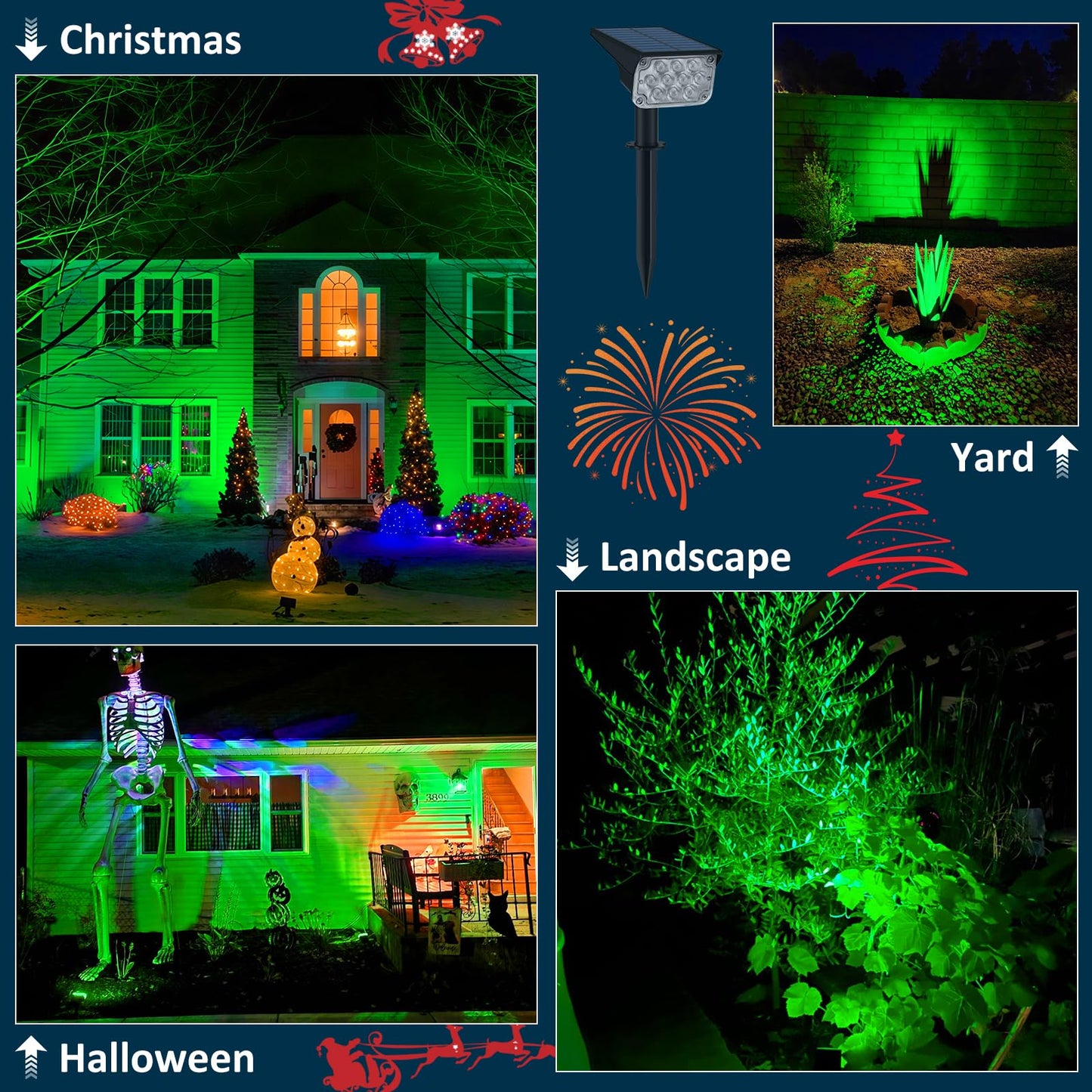 T-SUNUS Halloween Green Solar Spot Lights Outdoor, Landscape Spotlights 2 Modes Dusk to Dawn Waterproof IP65 for Accent Uplighting Christmas Tree St. Patrick's Day Yard Statue Graveyard Driveway Flag