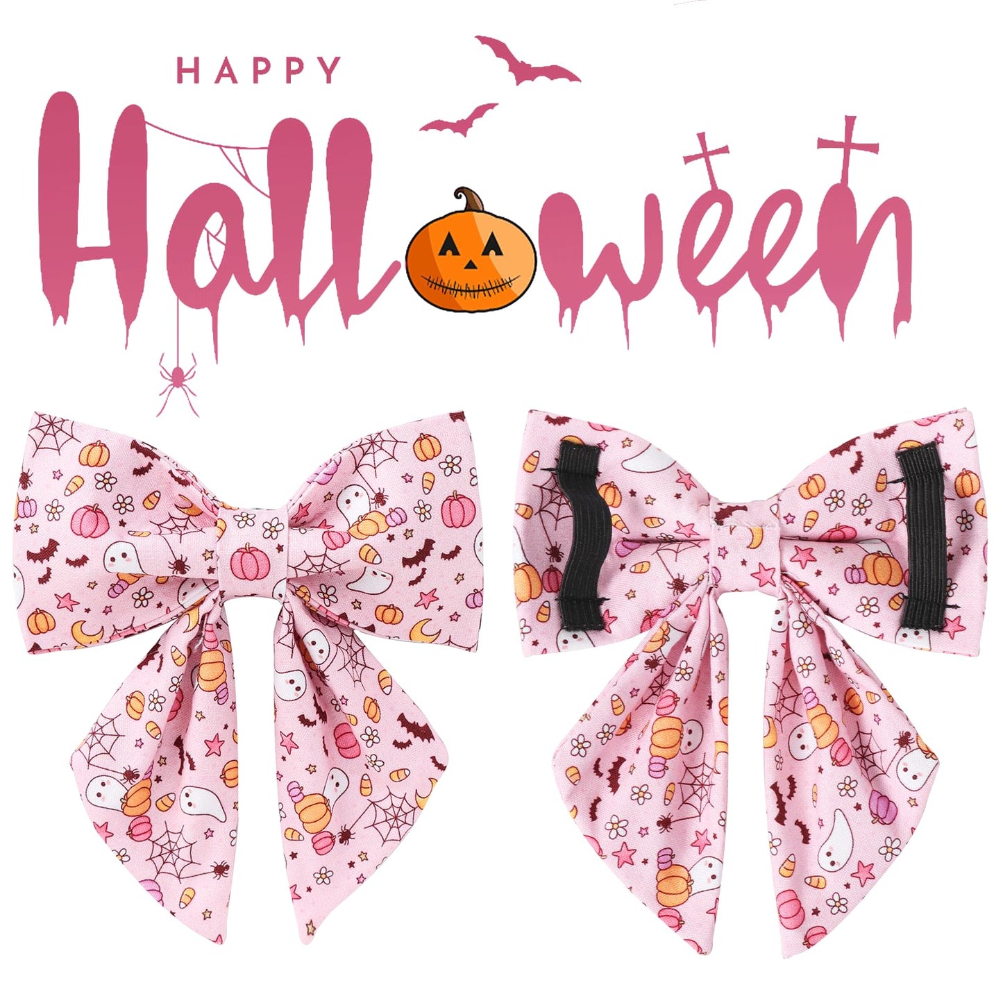 UP URARA PUP Halloween Dog Collar with Flower, Pink Halloween Puppy Flower Collar with Adjustable Metal Buckle,Fancy Halloween Dog Collar Bowtie Gift for Girl Boy Dog,M
