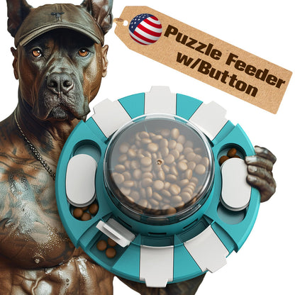 KADTC Dog Puzzle Toy Level 2 in 1 for Small/Medium/Large Dogs Treat Puzzles Slow Feeder/w Button Keep Them Busy Enrichment Toys Food Dispenser Puppy Brain Stimulating Mental Stimulation Mind Games