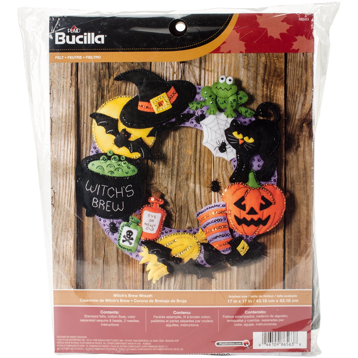 Bucilla Felt Applique Wall Hanging Wreath Kit, 17 by 17-Inch, Witch's Brew Black