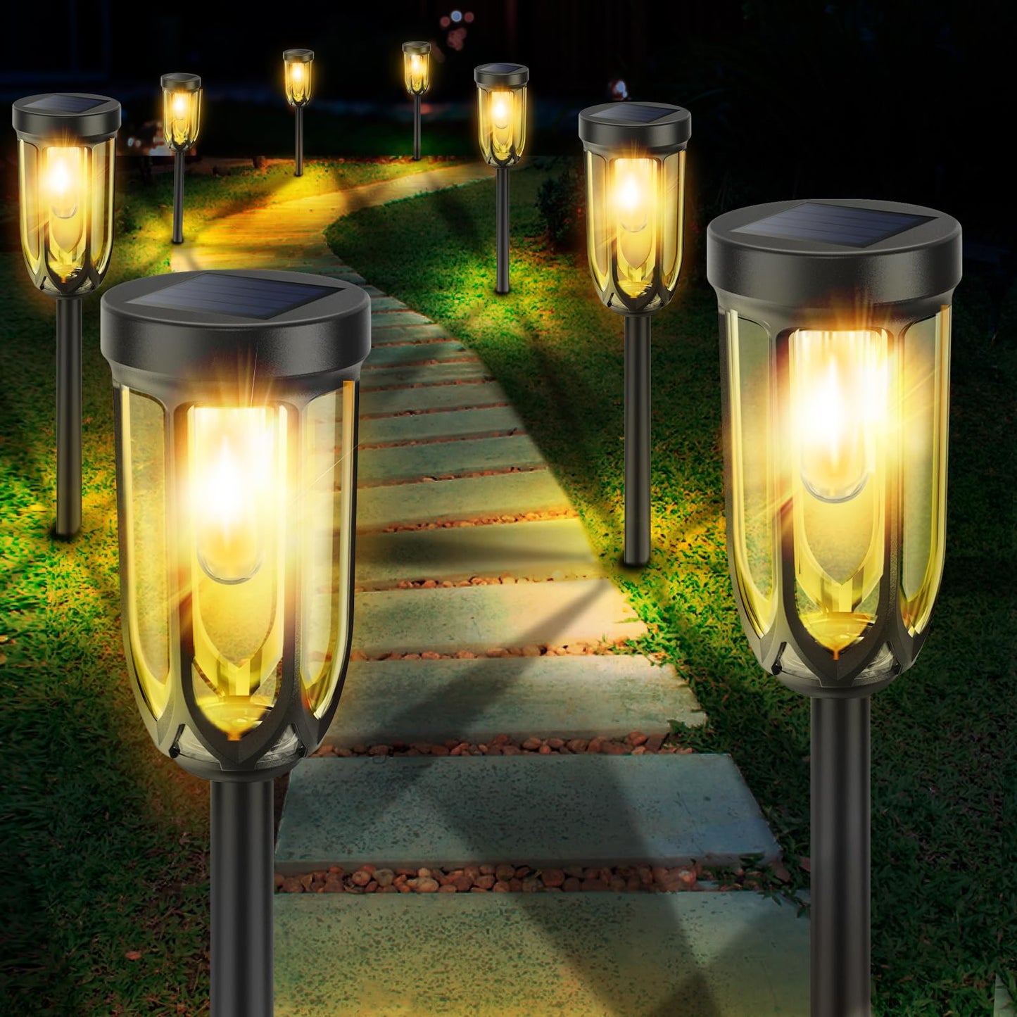 Barleit Solar Pathway Lights 8 Pack, Solar Lights Outdoor Waterproof IP65, Bright Auto On/Off Driveway Patio Light, Solar Garden Lights Landscape Lighting for Walkway Lawn Yard