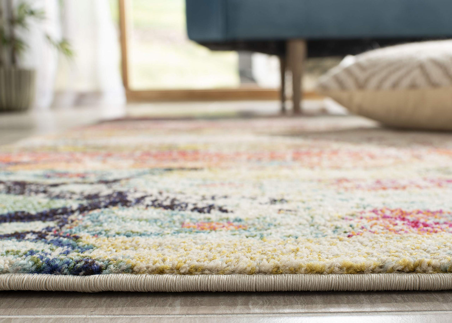 SAFAVIEH Monaco Collection Accent Rug - 4' x 5'7", Multi, Boho Chic Tribal Distressed Design, Non-Shedding & Easy Care, Ideal for High Traffic Areas in Entryway, Living Room, Bedroom (MNC222F)