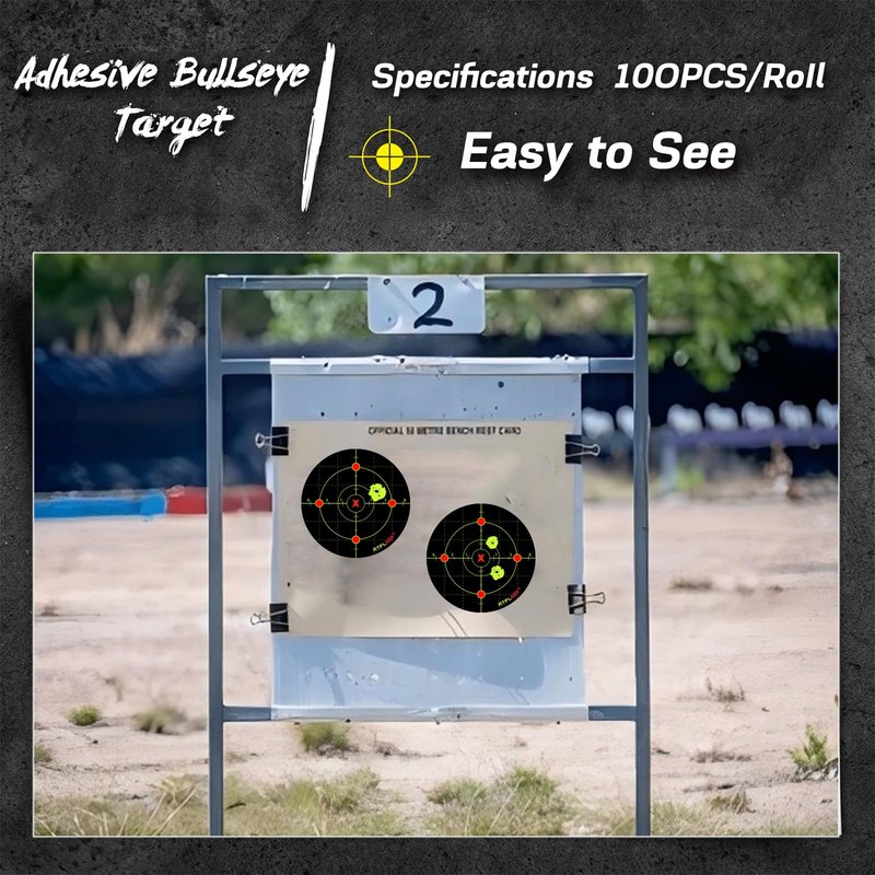 Atflbox 6 inch Splatter Adhesive Bullseye Fluorescent Yellow Shooting Target Stickers, 100 Self Adhesive Target Roll for BB Gun, Pellet Gun, Airsoft, Rifle Indoor and Outdoor Shooting Range