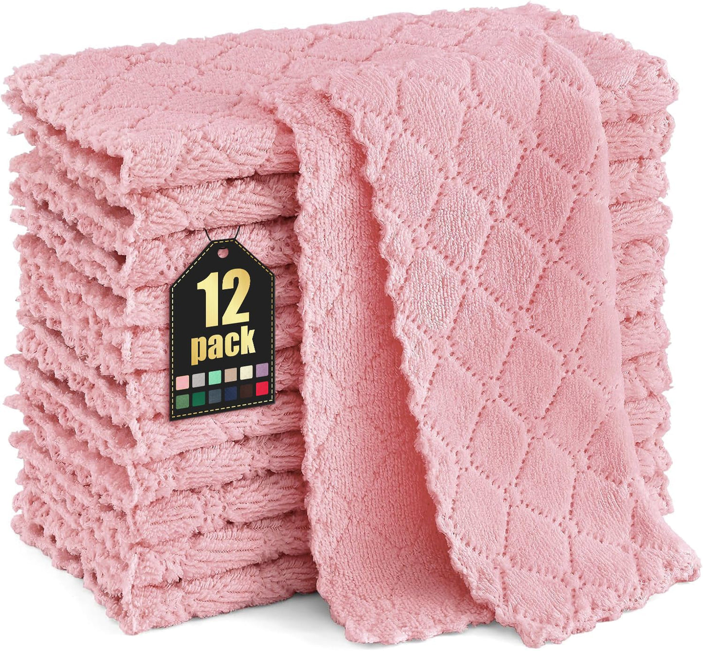 Homaxy 12 Pack Kitchen Dish Cloths (10 x 10 Inches, Grey), Super Soft and Absorbent Coral Velvet Dish Towels, Nonstick Oil Fast Drying Microfiber Cleaning Cloth, No Lint Household Dishcloths