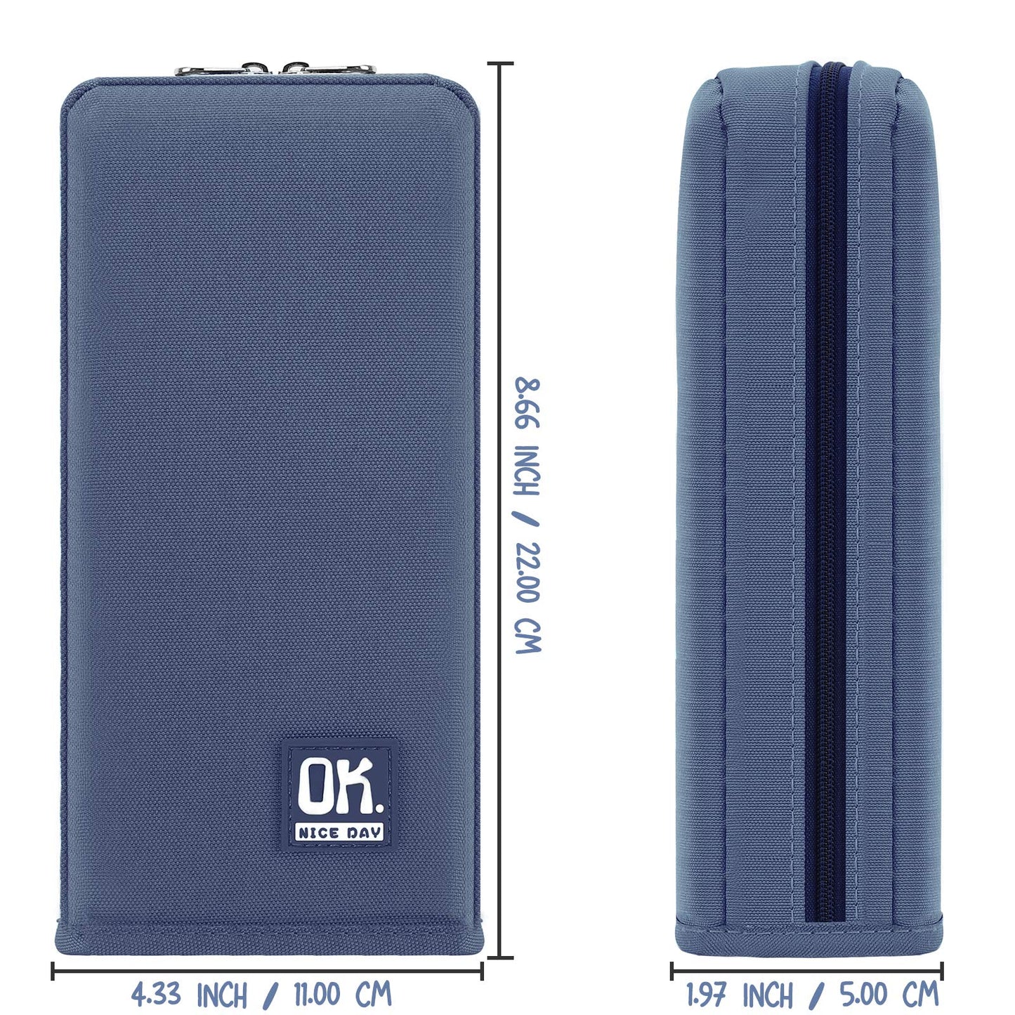 Housolution Standing Pencil Case Large Capacity Pen Bag, Multi-Layer Pen Pouch Pencil Holder Stationery Organizer, Polyester Pencil Bag Storage Box Desk Organizer, Blue