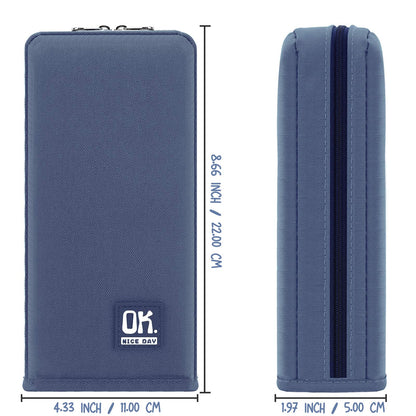 Housolution Standing Pencil Case Large Capacity Pen Bag, Multi-Layer Pen Pouch Pencil Holder Stationery Organizer, Polyester Pencil Bag Storage Box Desk Organizer, Blue