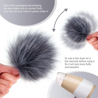 Tatuo 16 Pieces Faux Fur Pom Ball DIY for Hats Shoes Scarves Bag Pompoms Keychain Charms Knitting Hat Accessories(Dark Gray)