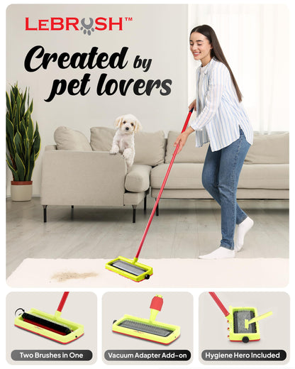 LeBRUSH 2.0 Pet Hair Broom for Carpet for Short & Long Cat, Dog Fur | Remover for Carpet & Couch, Pet Hair Rake, Dog Fur Remover