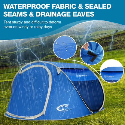 Easy Pop Up Tent 4 Person Waterproof - Pop-Up Camping Tents Automatic Tent Throw Pop Up Instant Flip Pop Tent for Camping,by ZOAMKE(Blue)