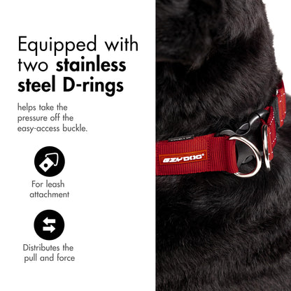 EzyDog Double Up Dog Collar - Reflective Dog Collar with ID Tag D-Ring, For Small to Large Dogs - Soft-Touch, Reflective, Durable - For Active Pets