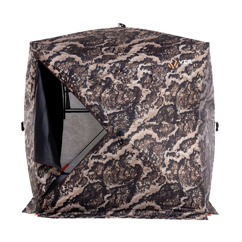 VEIL CAMO VC300 3-Person Hub Blind Tru-View – Ground Blind for Deer Hunting, 270-Degree View, Water Resistant, Durable 5-Hub Design, Backpack Carry Bag, Silent Slide Window Panels