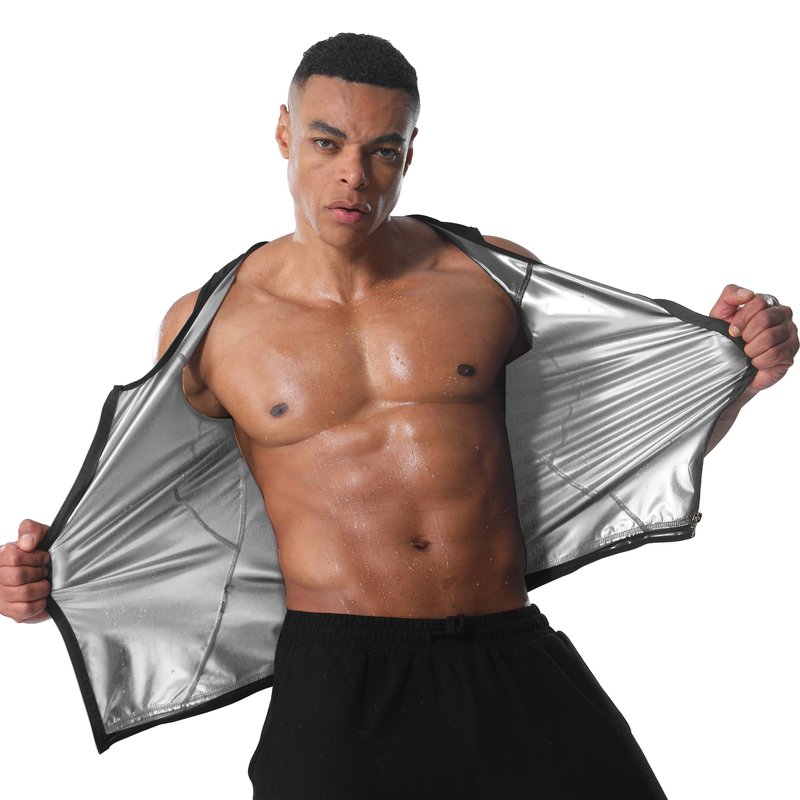 Donason Men's Sauna Vest Workout Sleeveless Shirt with Zipper Slimming Body Shaper Weight Loss Waist Trainer Sweat Enhancing Tank Top Compression Vest Shapewear for Fitness Gym Exercise Running