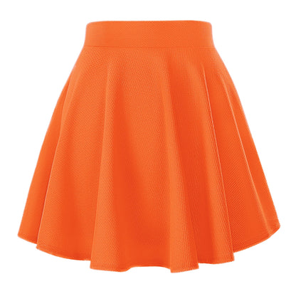 Urban CoCo Women's Basic Versatile Stretchy Flared Casual Mini Skater Skirt (XL, Orange)