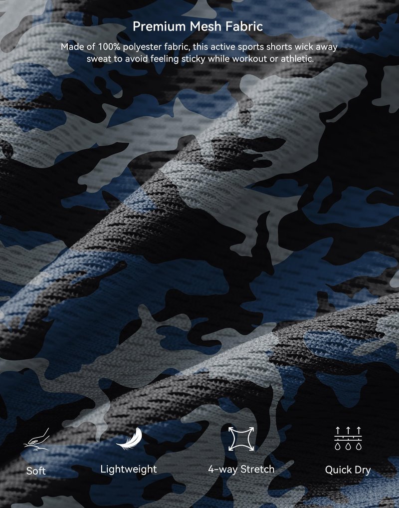 G Gradual Men's Athletic Shorts with Pockets 9" / 11" Long Basketball Shorts Lightweight Quick Dry Gym Workout Shorts for Men(Blue Camo,XXXL)