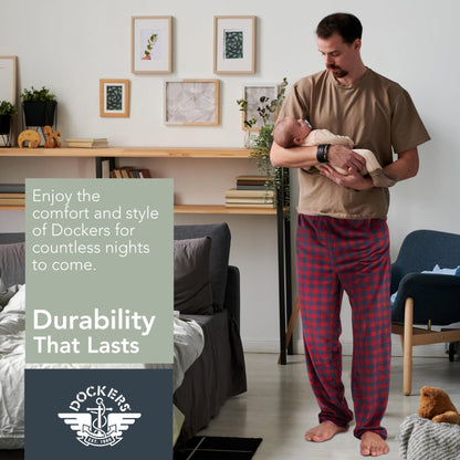 DOCKERS Fleece Pajama Pants for Men, 2 Pack Lounge Sleepwear PJs with Pockets