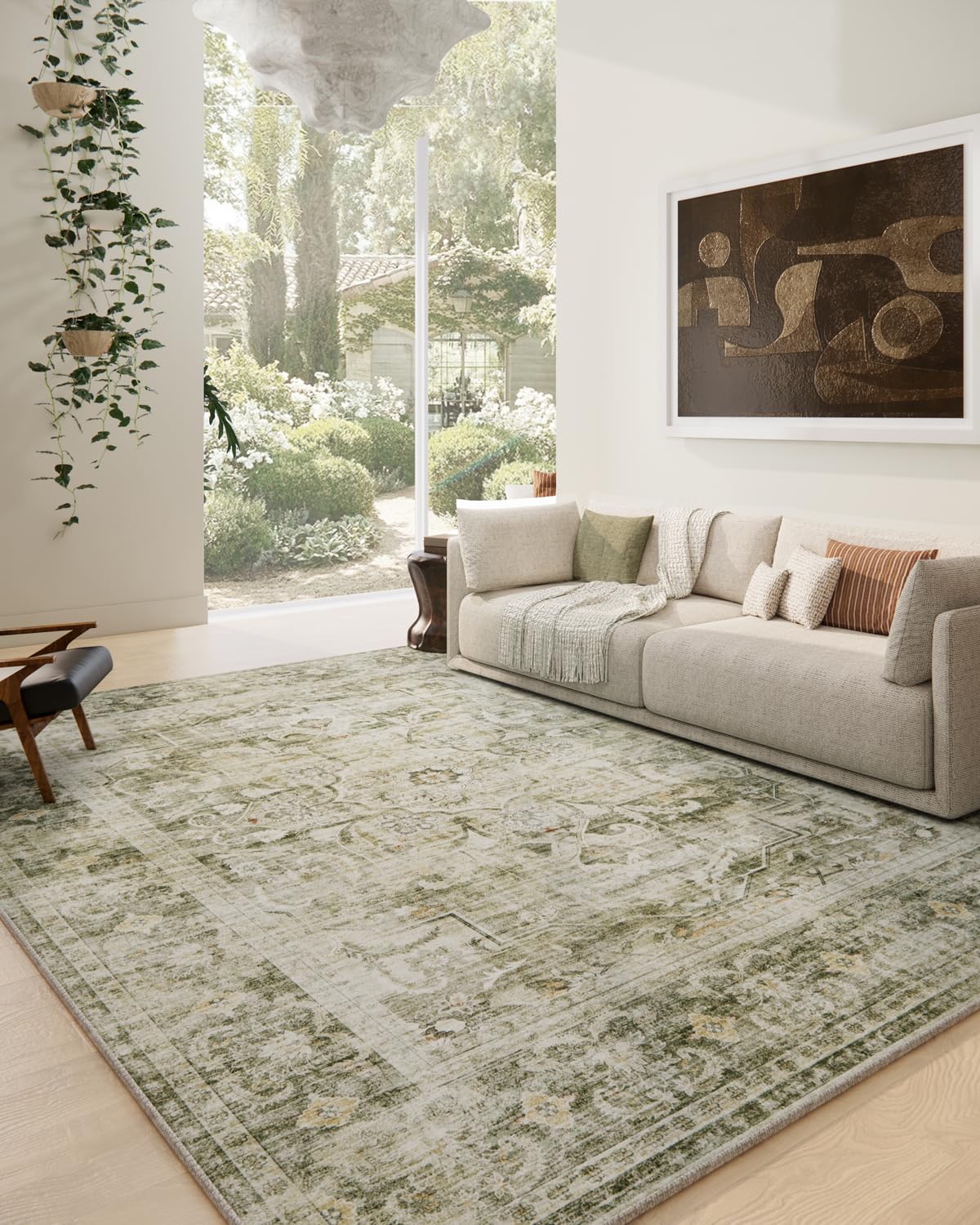 Area Rugs 9x12 Living Room: Washable Bedroom Rug Non Slip Low Pile Soft Faux Wool Non Shedding Distressed Vintage Boho Large Carpet for Dining Room Under Table Kitchen Nursery Entryway Office Indoor