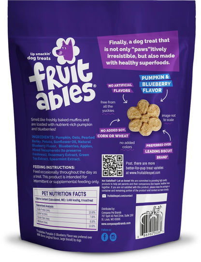 Fruitables Baked Dog Treats, Healthy Pumpkin Treat for Dogs, Low Calorie & Delicious, Free of Wheat, Corn and Soy, Made in The USA, Pumpkin and Blueberry Flavor, 20oz
