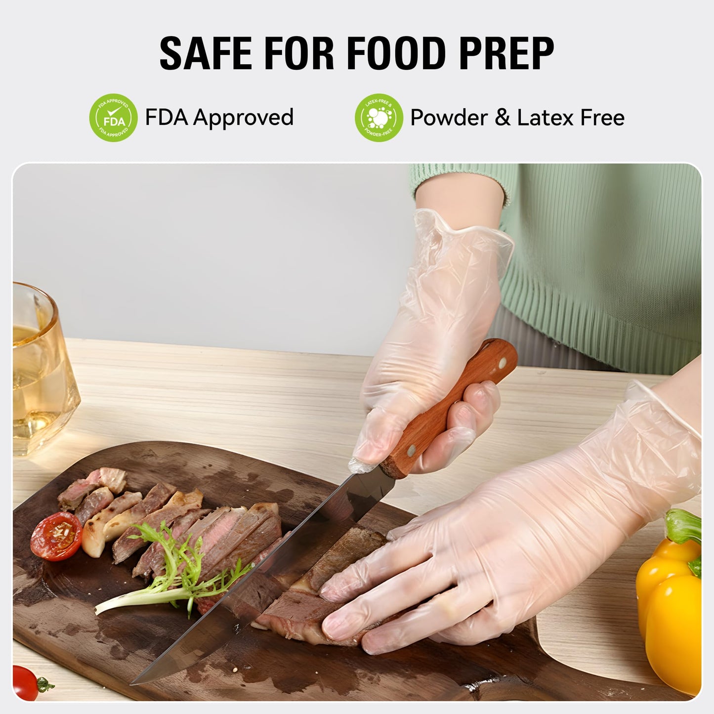 SWIFTLITE Disposable Vinyl Gloves, Food Safe, Latex-Free Powder-Free Clear Plastic Gloves for Cooking, House Clean, Food Prep (200, Medium)