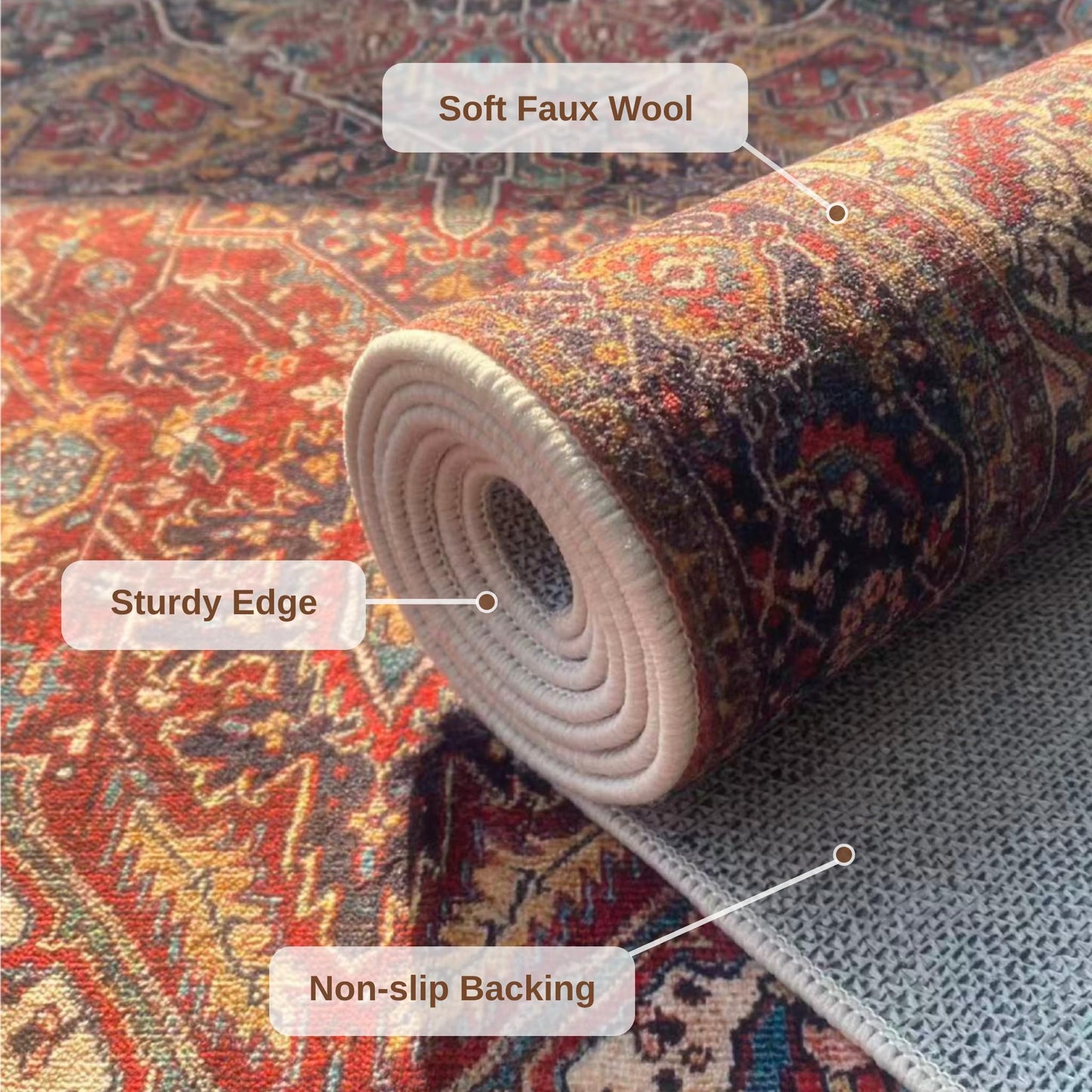 PESSEN Red 2x6 Washable Runner Rug for Hallway Kitchen Bedroom Laundry Bathroom, Non Slip Low Pile Stain Resistant Soft Faux Wool, Pet & Kids Friendly