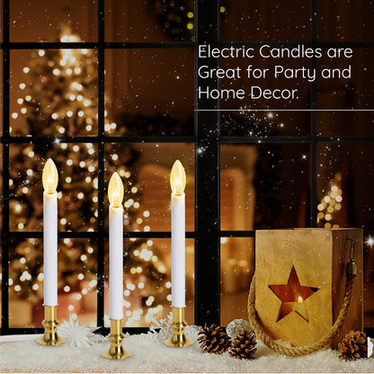 TUDAK Electric Christmas Window Candle Lamp - 6-Pack | Brass-Plated Base with LED Bulbs | Dusk-to-Dawn Auto Sensor | Turns On in Dark, Off in Light | Ready to Use!