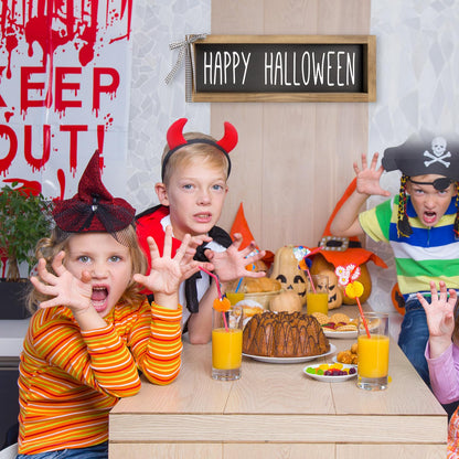 flangairy Happy Halloween Sign, Wooden Halloween Table Centerpiece Decorations for Home, Indoor Home Decorative Signage Wall Shelf Desk Fireplace Mantle Rustic House Decor