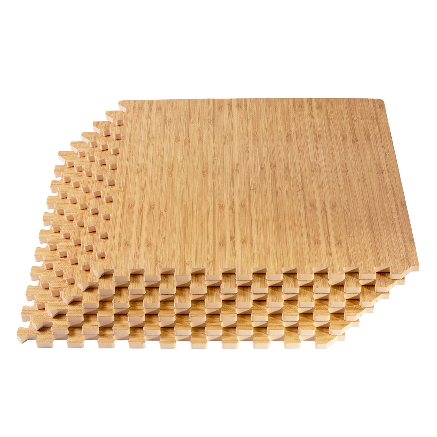 Forest Floor 5/8 Inch Thick Printed Foam Tiles, Premium Wood Grain Interlocking Foam Floor Mats, Anti-Fatigue Flooring, Light Bamboo, 100 Sq Ft