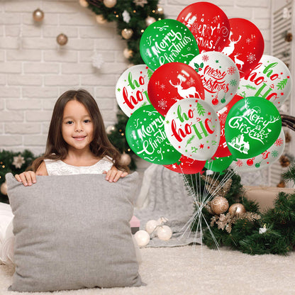 FEPITO 50Pcs Christmas Party Balloon 12 Inch White Red and Green Latex Balloons, 6 Merry Xmas Style for Decoration Party Supplies
