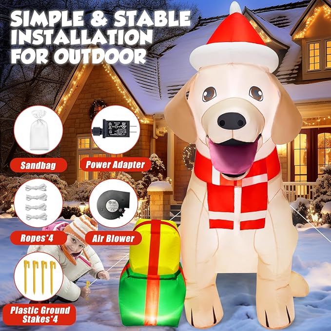 5FT Christmas Inflatables Decorations Outdoor Vivid Lab Dog with Build-in Bright LED Christmas Blow Up Yard Decoration Christmas Decorations Outdoor Indoor for Holiday Party Garden Lawn Home