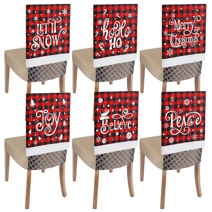 CCINEE 6pcs Christmas Chair Back Covers, Red and Black Buffalo Plaid Chair Slipcovers with Snowflake Xmas Chair Back Cover for Dining Room Kitchen Wedding Hotel Xmas Party Table Decor