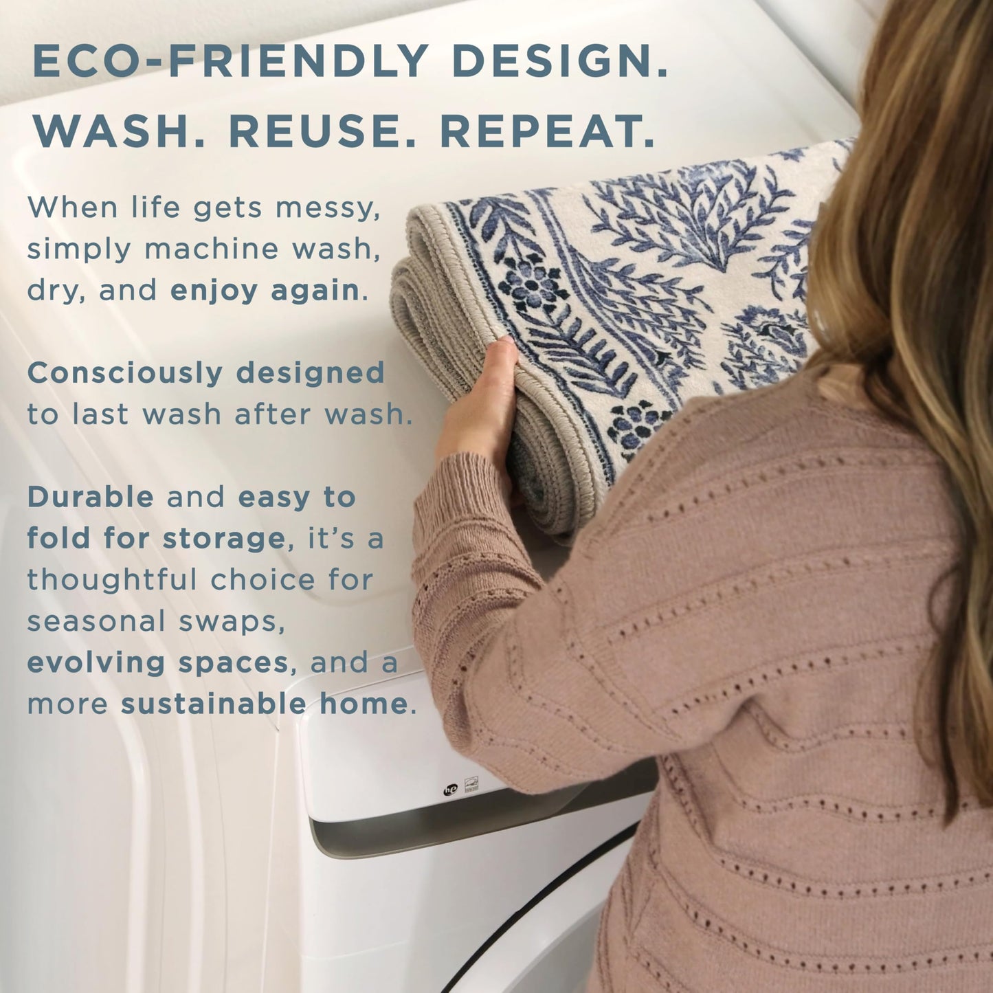 EVERWASH Haven Floral Trellis Machine Washable Area Rug with Airflo Technology for Easy Clean, Ultra-Soft Non-Slip Rug with Built-in Pad, Pet, Family & Allergy Friendly Rug, Ivory, 8'x10'
