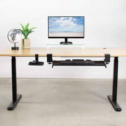 VIVO Clamp-on Mouse Pad Holder Platform, Adjustable Under Desk 360° Rotating Tray Rest Extension Attachment, up to 2 inch Desktops, Black, MOUNT-MS01A