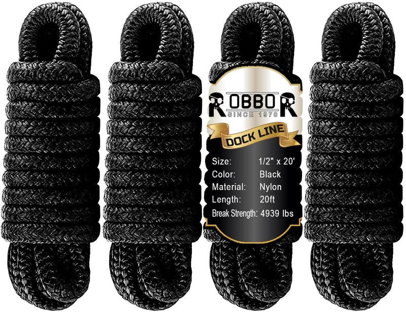 Boat Dock Lines 1/2" X 20' Double Braided Nylon Boat Ropes with 12" Pre-Spliced Loop Marine Rope Durable Marine-Grade Dock Lines Used for Boat Marine Docking Mooring Lines Ropes