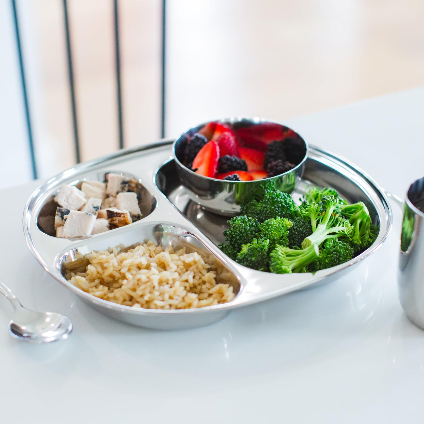 Ahimsa Stainless Steel Kids Plates - Divided Toddler Plates, Pediatrician Designed, Non Toxic Toddler Plate, Camping Plate, BPA Free & Dishwasher Safe (Single)