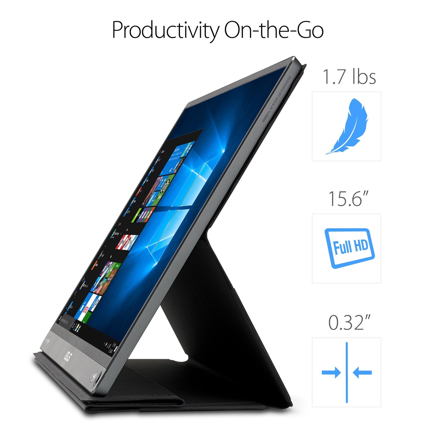 ASUS ZenScreen 16” Portable USB Monitor (MB169CK) - Full HD, IPS, Dual USB-C, Mini-HDMI, Eye Care, Flicker Free, Blue Light Filter, Anti-Glare Surface, 360° Kickstand, 3 yr Warranty